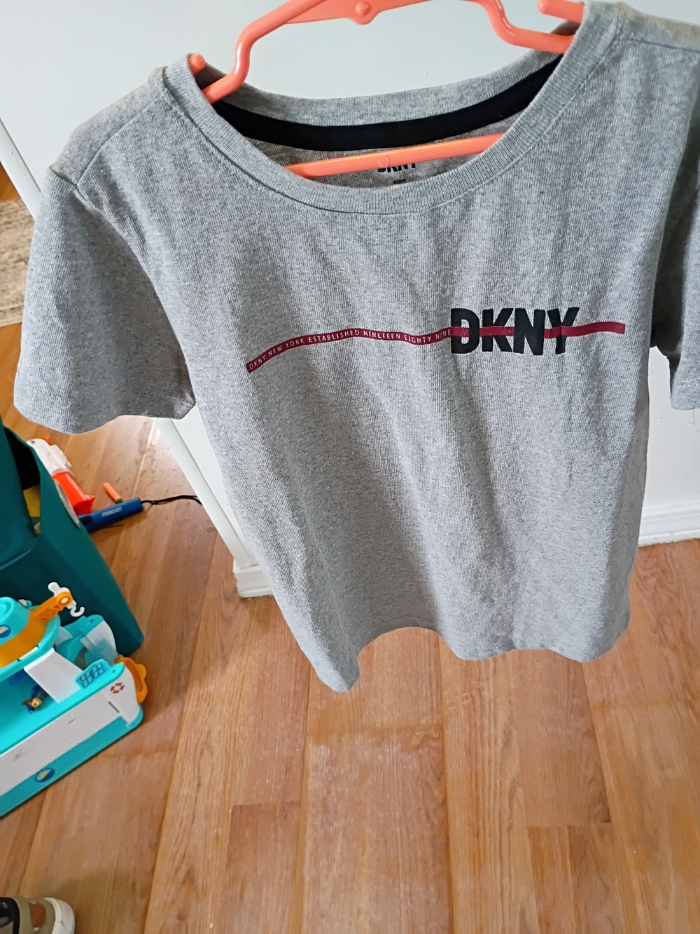 DKNY Gray Tee with Pink Logo Accent